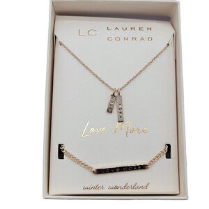 Lauren Conrad Rose Gold Tone Necklace & Bracelet Set Love More NIB Gift Set